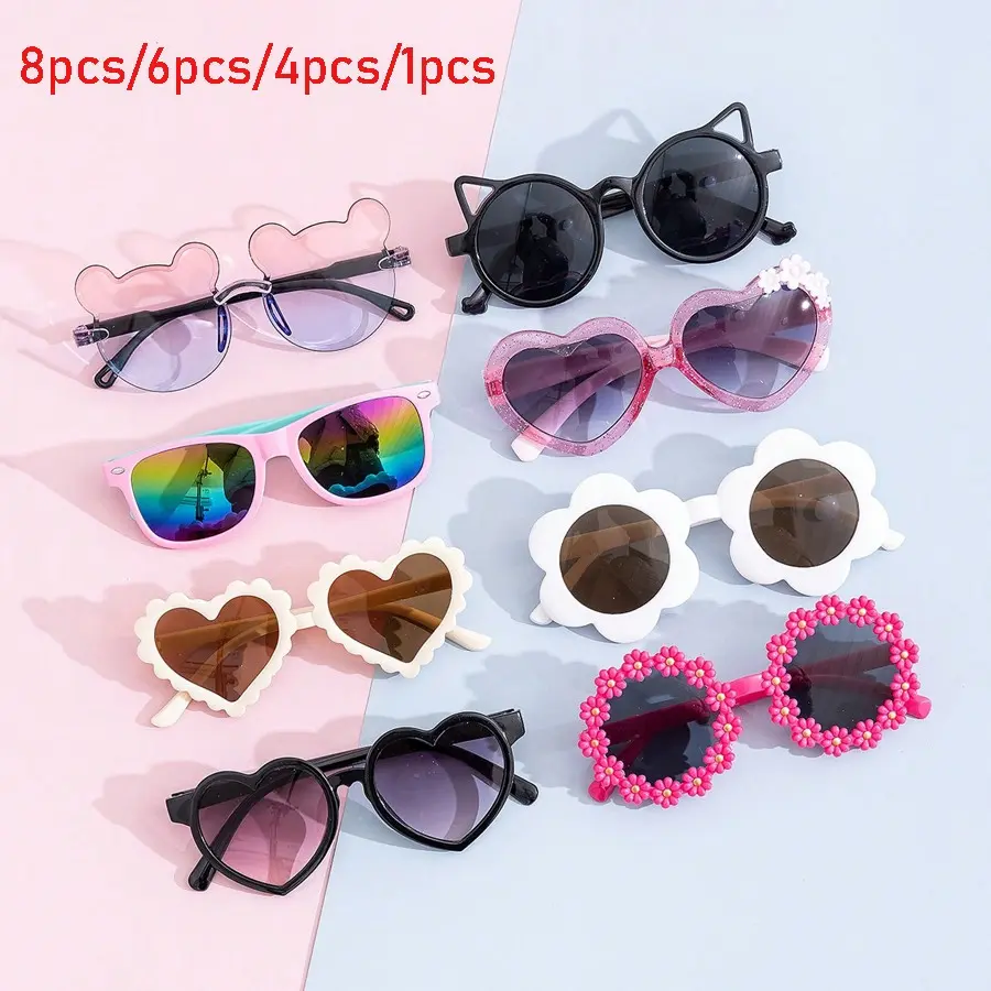 Kids Sunglasses Set, Eyewear, Cute Heart Flower Design, Unisex PC Material, Multiple Colors, Perfect Gift, Street Style, Party Fashion Accessories
