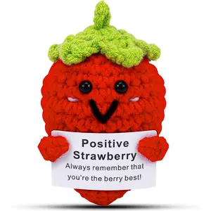 Handmade Emotional Pickle Gift, Cucumber Crochet Doll Inspirational Gifts with Cards, Cute Knitted Funny Support Pickle Potato Friend Birthday (Emotional Strawberry)