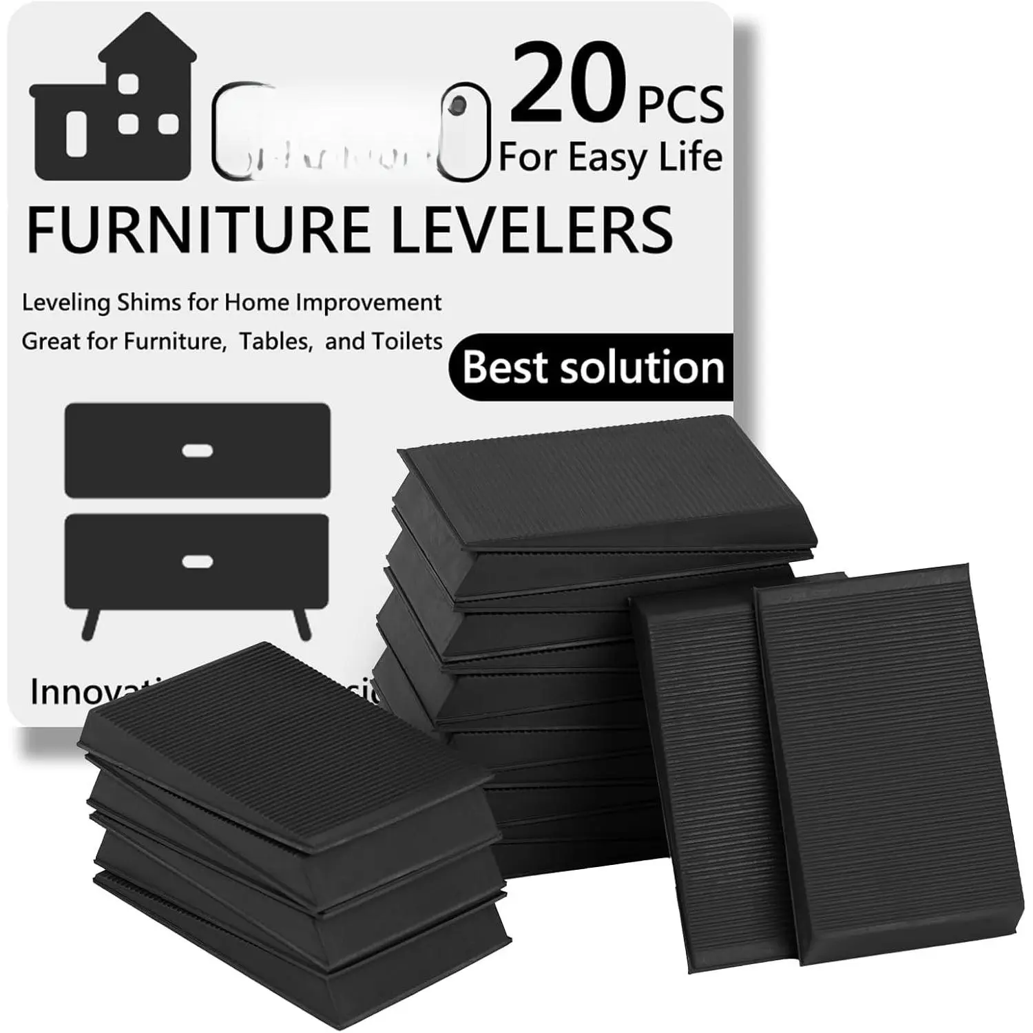 Rubber Shims, Furniture Levelers & Table Wedges, 20 Pack | Flexible Material, Cut-to-Fit & Stackable Leveling  Pads, Helps  Wobbling  Furniture, Toilets & Appliances