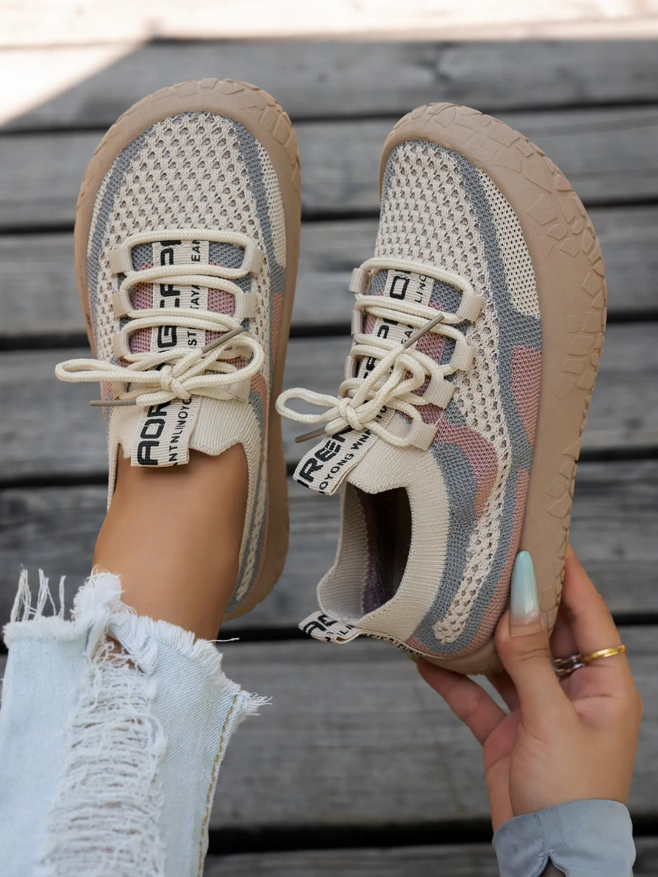 Colorblock Graffiti Print Laceless Women's Shoes, Breathable Mesh Thick Sole Slip-On, Lightweight Anti-Slip Soft Bottom, Casual Sneakers All-Season Footwear
