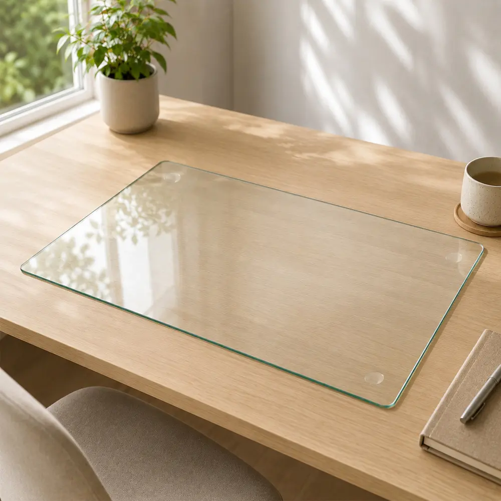Clear Tempered Glass Table Mat 20x32 Inch, Transparent Protective Desk Cover Pad, Heat Resistant Scratch Resistant Glass Table Protector, Waterproof Desktop Protector for Dining Table, Office Desk, Coffee Table, Kitchen Countertop, Furniture Surface Prote