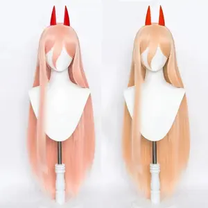 Anime Chainsaw Man Makima Power Cosplay Wig Long Orange Pink Heat Resistant Synthetic Hair Party Role Play Wigs