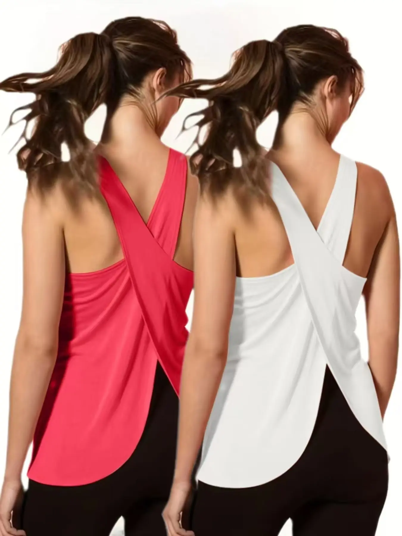 2-Piece Pack for High-Elasticity Quick-Dry Women's Workout Tank Tops, Sports Tank Tops, Active Tops, Activewear Clothes, Breathable Yoga Fitness Tops for Gym, Running, All-Season Wear, Pink & Coral, Comfortable Fit, Sleeveless Gym Tops