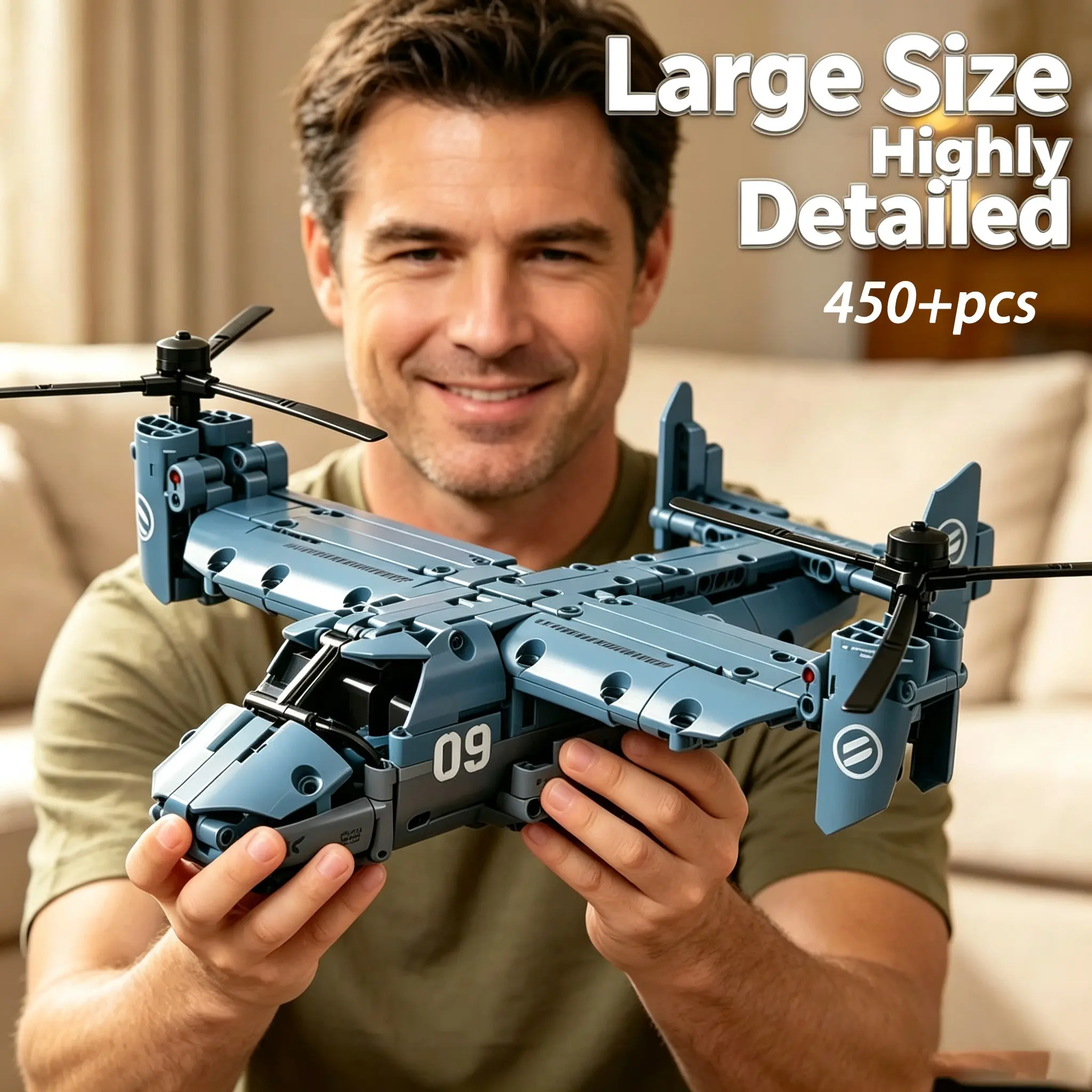 450+pcs Large Size Helicopter Building Kit, Rotatable Propeller Building Blocks Sets Model, Adult Stem Puzzle Toy, Aviation Enthusiast Collectible Gift