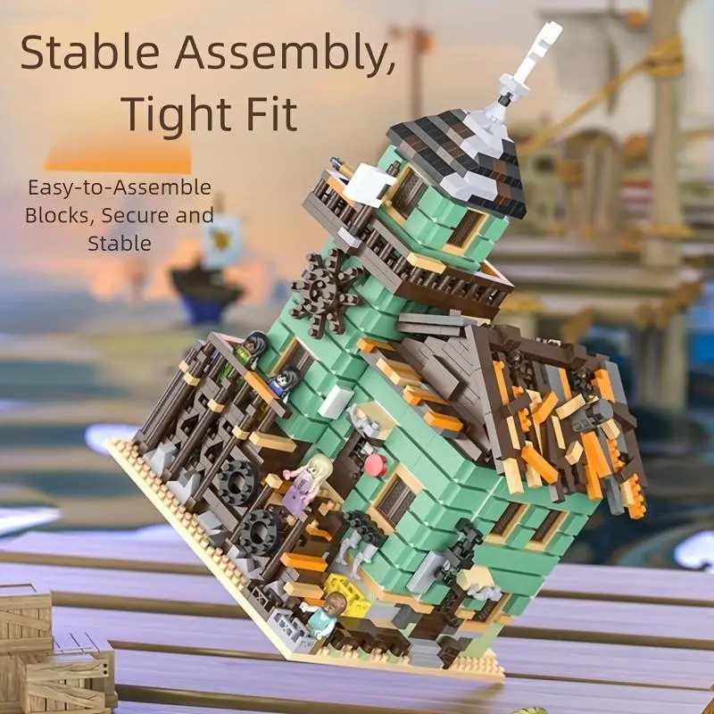 1 Coastal Fishing Shack Building Block Set, Creative Oceanfront Bait Shop with Pier & Lighthouse Tower, Brick Toy for Kids Teens 12-18+, Birthday Gift, 2026 Trendy Hobby Choice