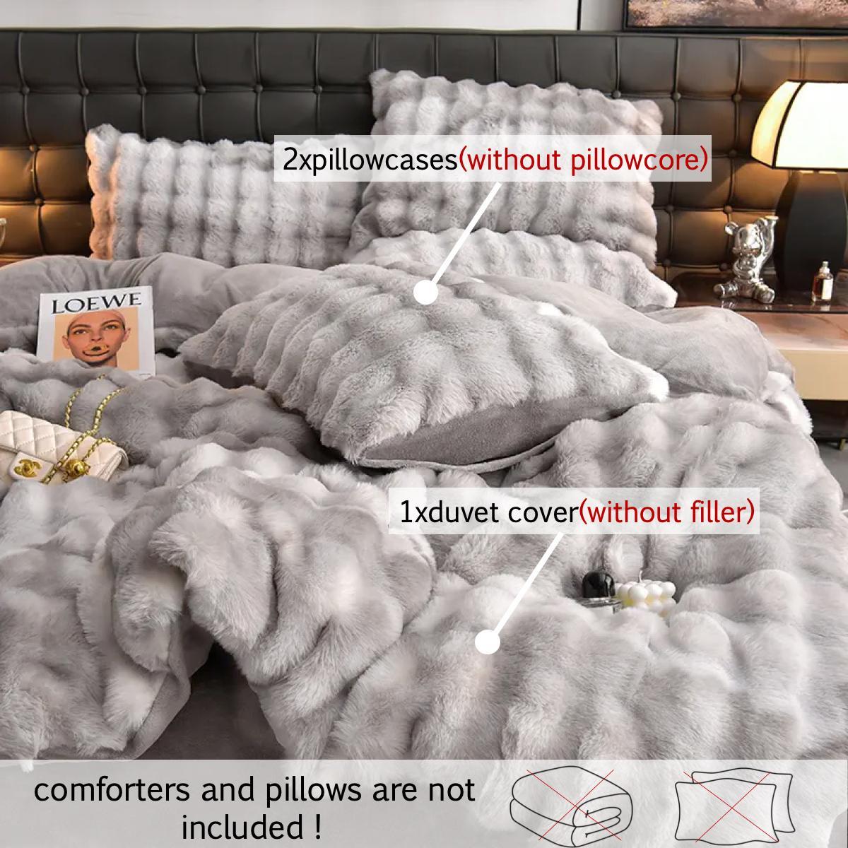 Solid Color Fuzzy Decorative Duvet Cover Set without Filler, 3 Counts/set Including 1 Duvet Cover & 1/2 Pillowcases, Soft Furnishings, Soft Comfortable Bedding Set for Bedroom Sofa Home