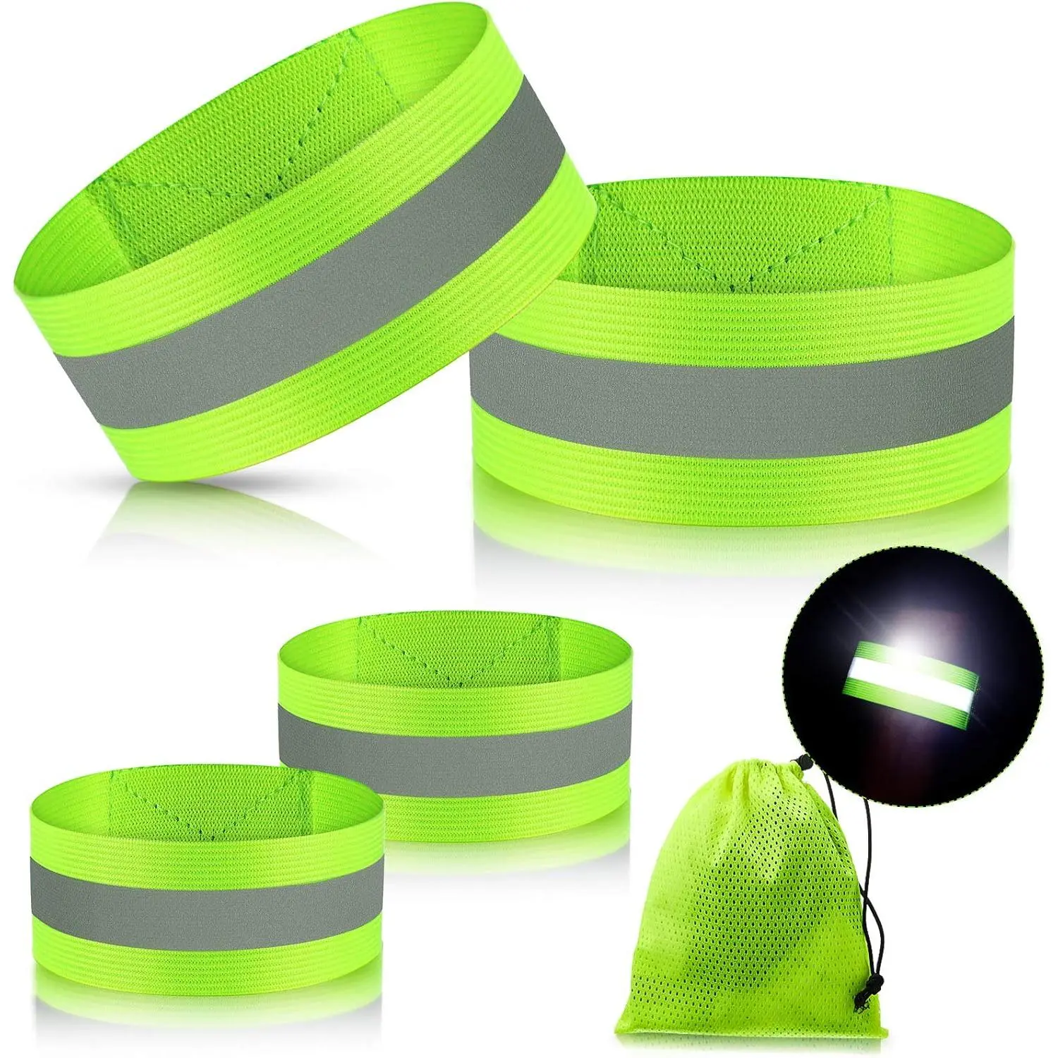 4 count Reflective Bands High Visibility Reflector Bands Neon Straps Tape Bracelets Reflective Running Gear for Women Men Running Cycling Walking Arm Wrist Ankle
