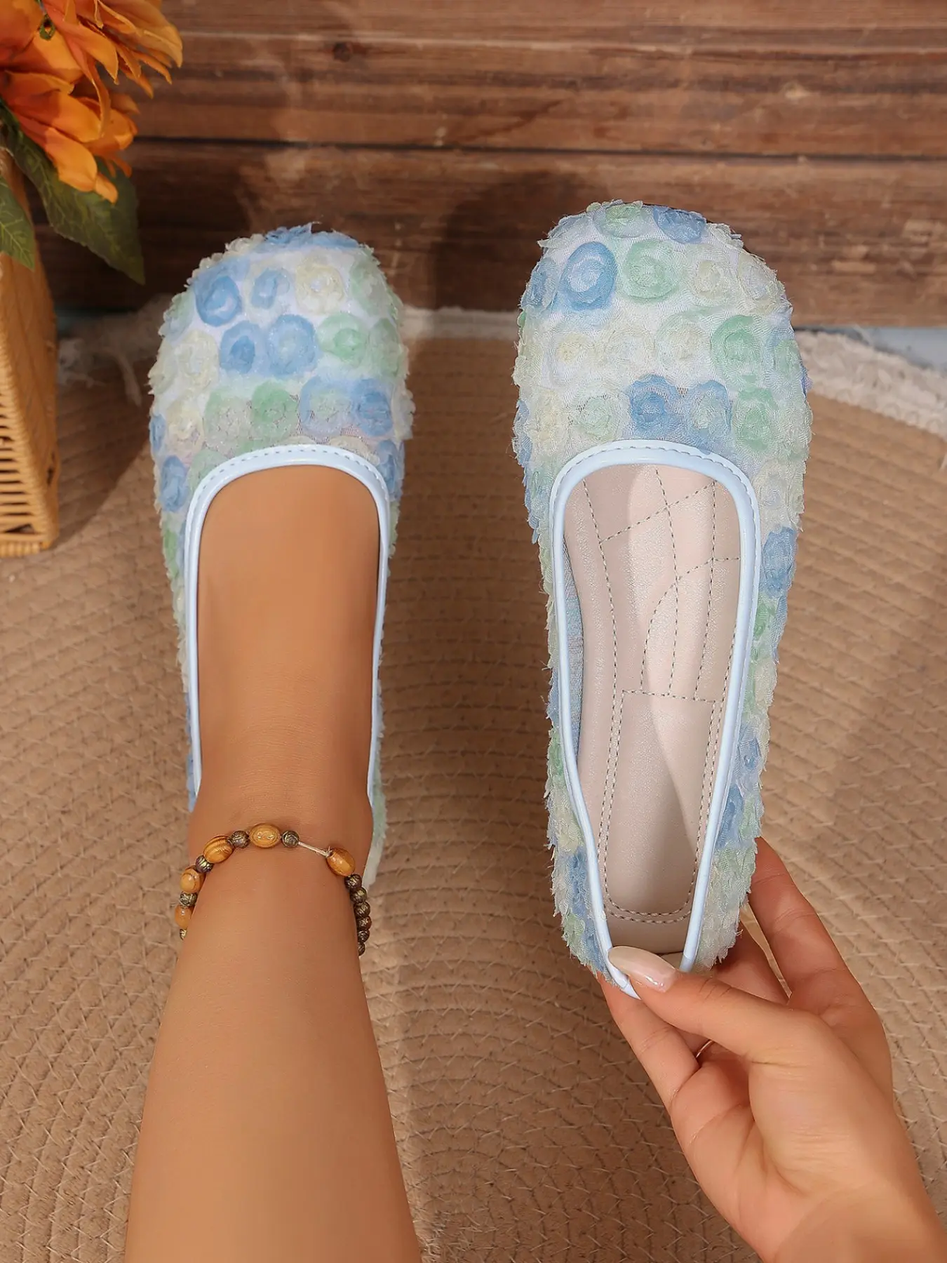 Women's Rose Net Mesh Breathable Flat Shoes, Low Top Round Toe, Casual All-Season Footwear, Comfortable and Versatile Summer Sandals
