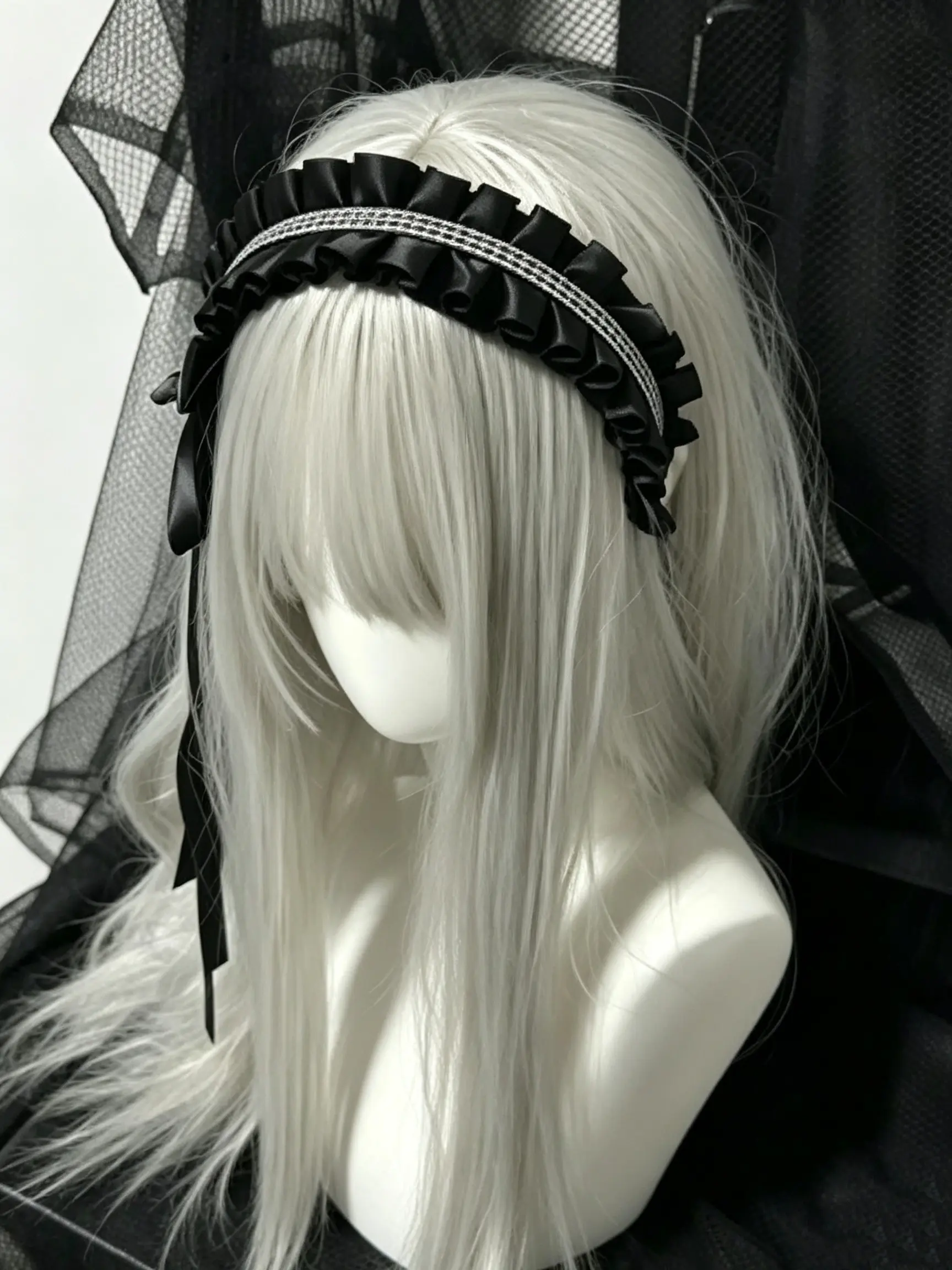Pleated Checkered Headband, Satin Large Bow Long Ribbon Claw Pendant, Dark Sweet Cool Maid Cosplay Hair Accessory, Women's Anime Halloween Party Hair Decor