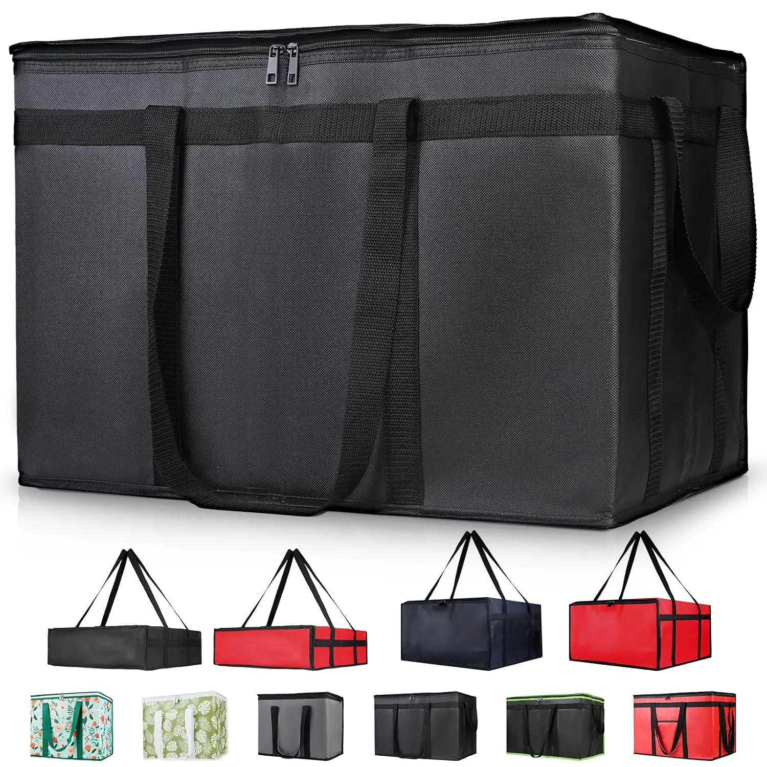 Sports Insulated Food Delivery Bag, XXXL Insulated Reusable Grocery Cooler/Hot Bags, Tote Bag for Shopping/Travel/Doordash, Catering Bag Doordash 22x14x13, Black, 1-Pack| XXXL Cooler/Hot Bags, Insulated Tote Bag for Pizza Delivery/