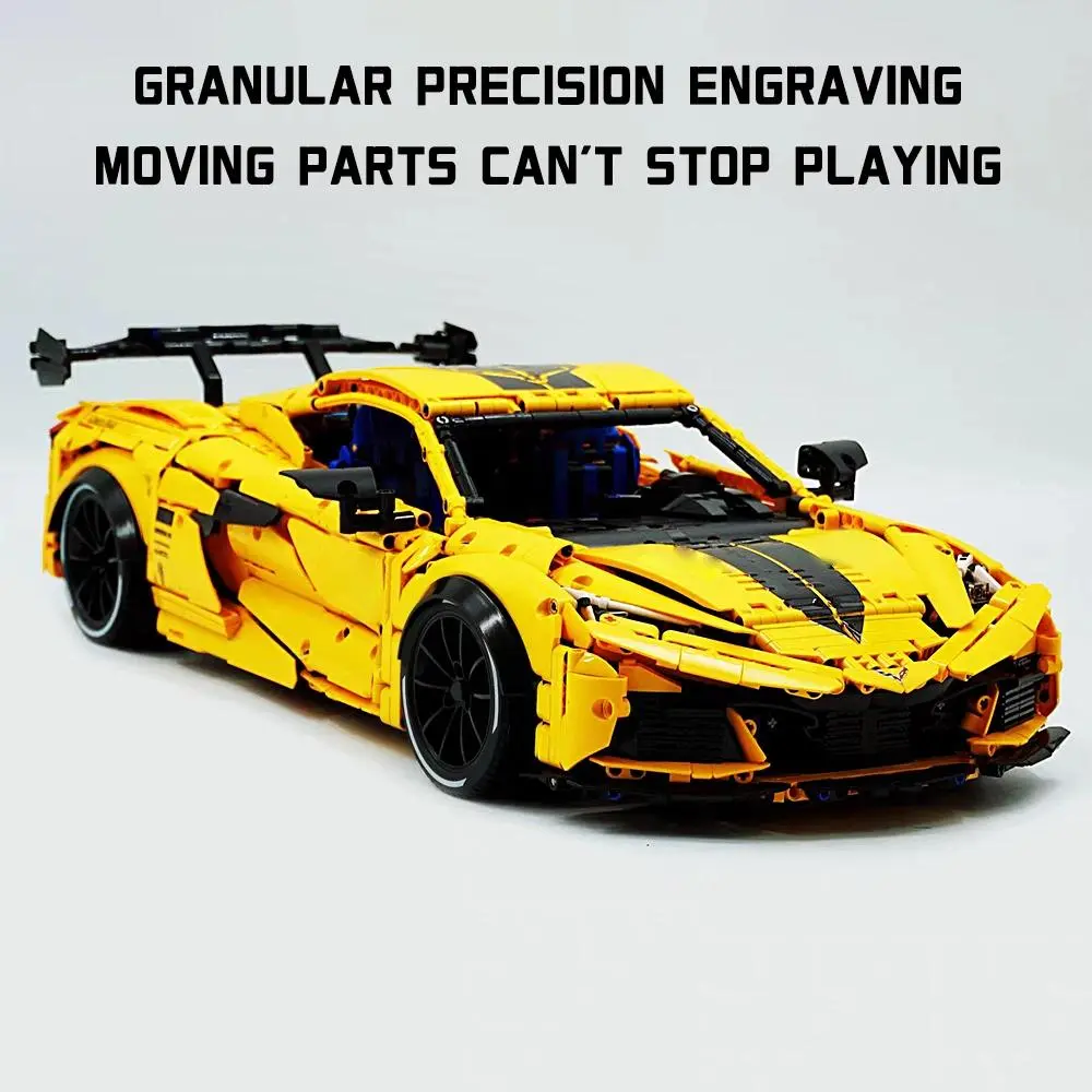 GULY 1:8 Yellow Mid-Engine C8 Supercar Model 3788 PCS 58cm Long Sports Car Building Blocks Collector Edition Model Kit for Home Display Stand Included Gift for Adult Car Enthusiasts and Collectors Plastic Bricks