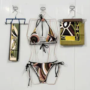Classic Women's Brown Ribbon Scarf Bikini Sets with Designer Signature Logo Luxury Design Women's Two-Piece Swimsuits Swimwear