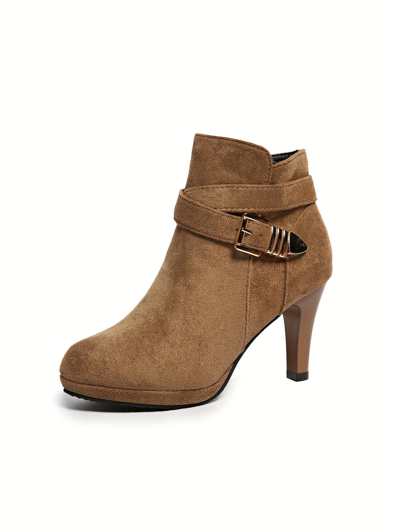 A Pair of Women's High Quality Platform Chunky Heel Side Zipper High-Heeled Ankle Booties, Women Shoes