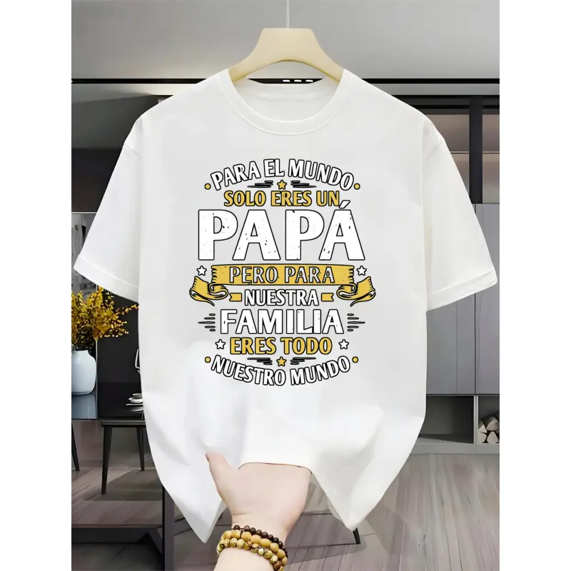 180g 100% Cotton Crew Neck Short-Sleeve Papa Print Mens T-Shirt - Casual Style Tee, Spanish Dad Graphic Top, Vintage Retro Unisex Summer Apparel, Machine Washable Gift for Dad/Husband (Fathers Day/Birthday)