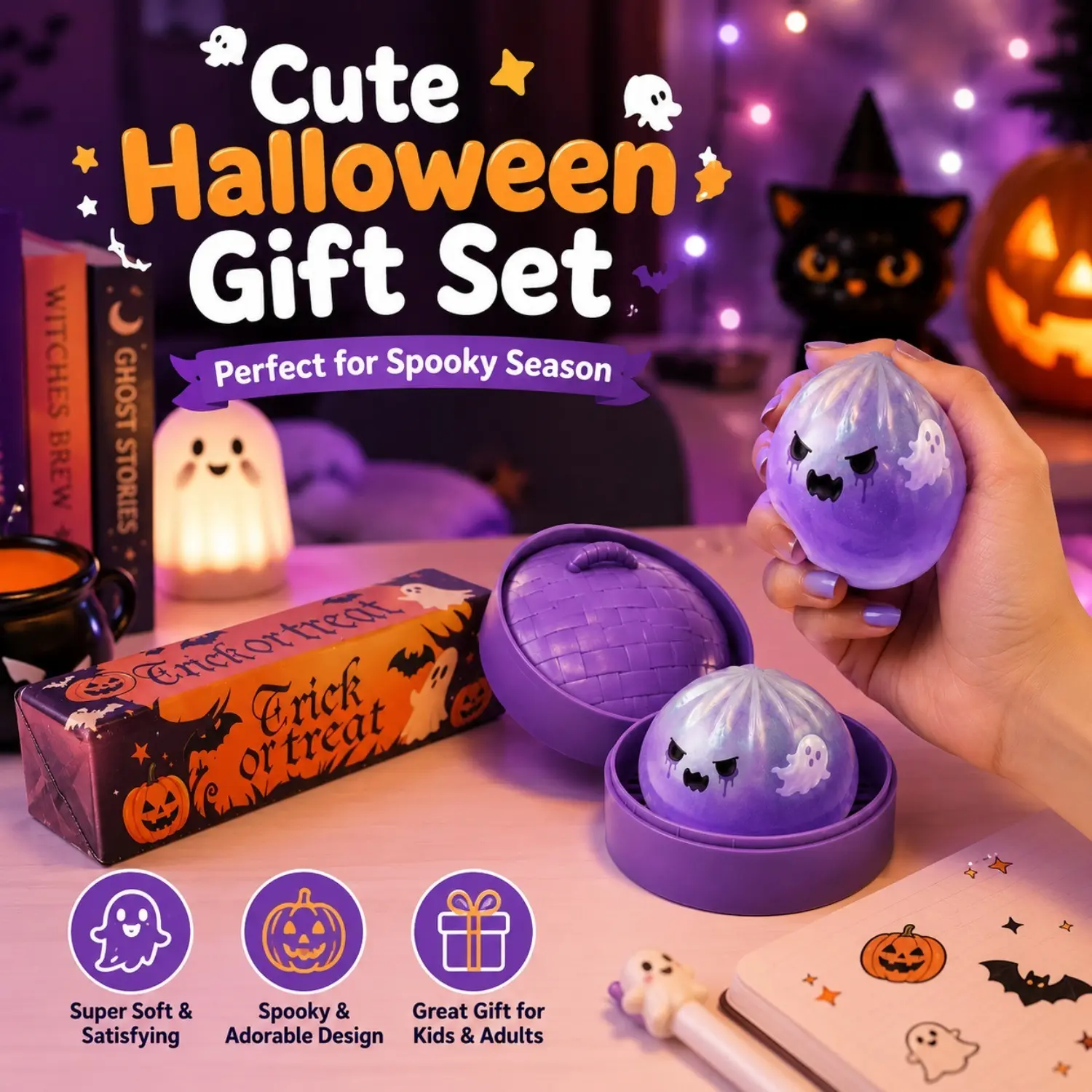 Halloween Ghost Baozi Squishy Stress Relief Toy, Soft Elastic Sensory Gift, Ideal Party Birthday Present, Anxiety Relief