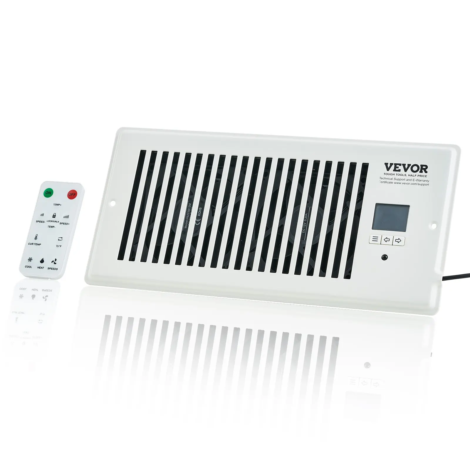 【Summerfinds】VEVOR 4x10 in BT-DF0410RCA DC Powered Aluminum Body Register Booster Fan, 100 CFM Flow Thermostatic Fan, 12 Ft / 3.66 M Range, Energy Efficient for HVAC System, Quiet, Remote-Controlled, Adjustable Speed for Heating/Cooling, White Smart Vent,