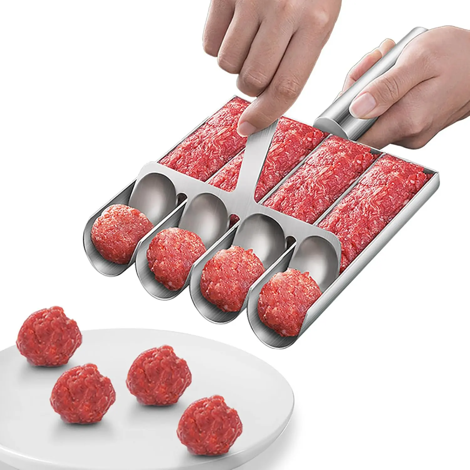 Meatball Maker Tool, 304 Stainless Steel Meatball Scoop & Mold, Makes 4 Uniform Meatballs at Once, Nonstick Release, Dishwasher Safe, for Pasta, Soup, Meal Prep & Party Appetizers