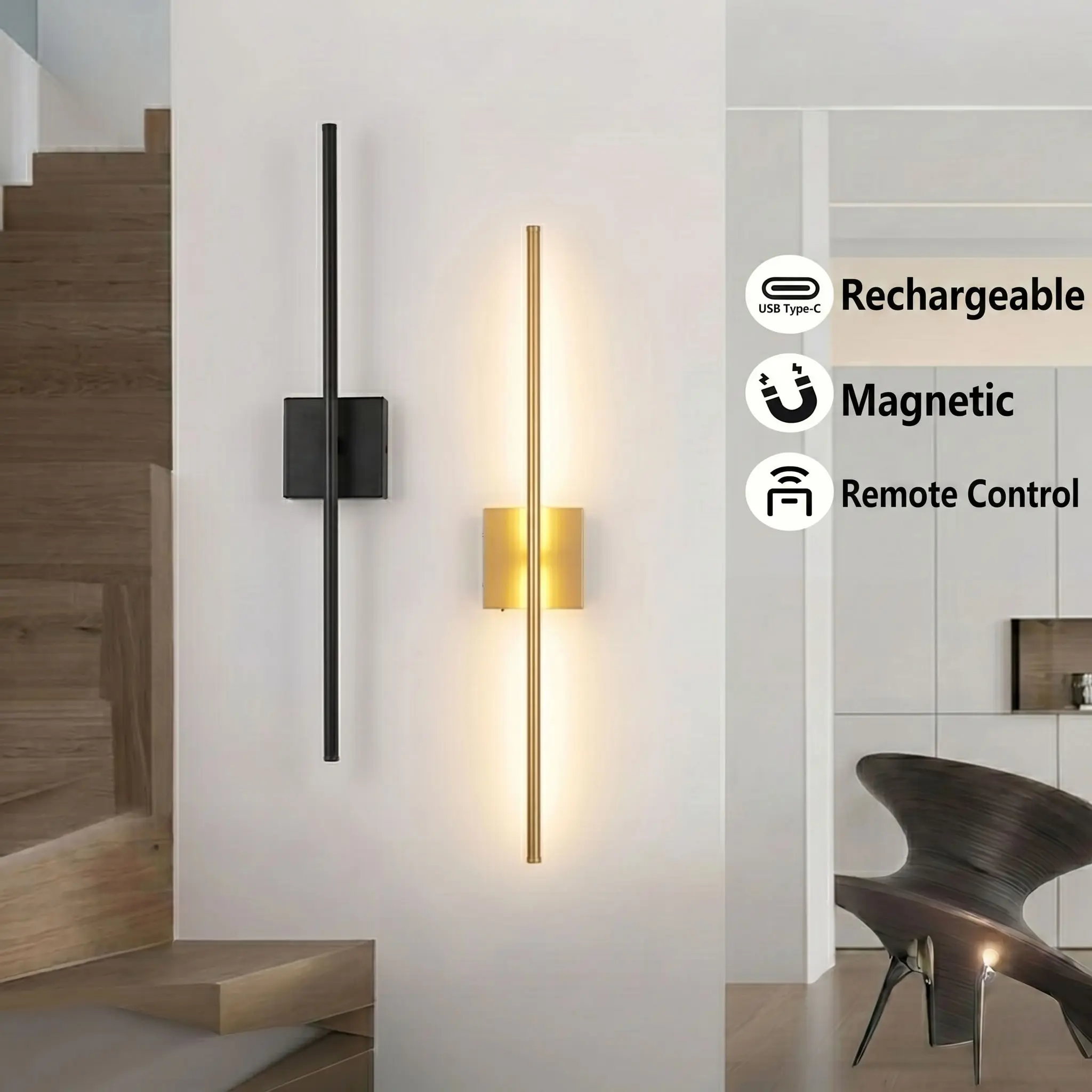 1Pcs Battery-Powered Wall Lamp, Wireless Magnetic Mount, 350° Rotatable, Remote-Controlled Dimmable, Timer Features for Bedrooms, Hallways, Staircases, Living Rooms, and Dining Rooms; Home Interior Decor Lighting