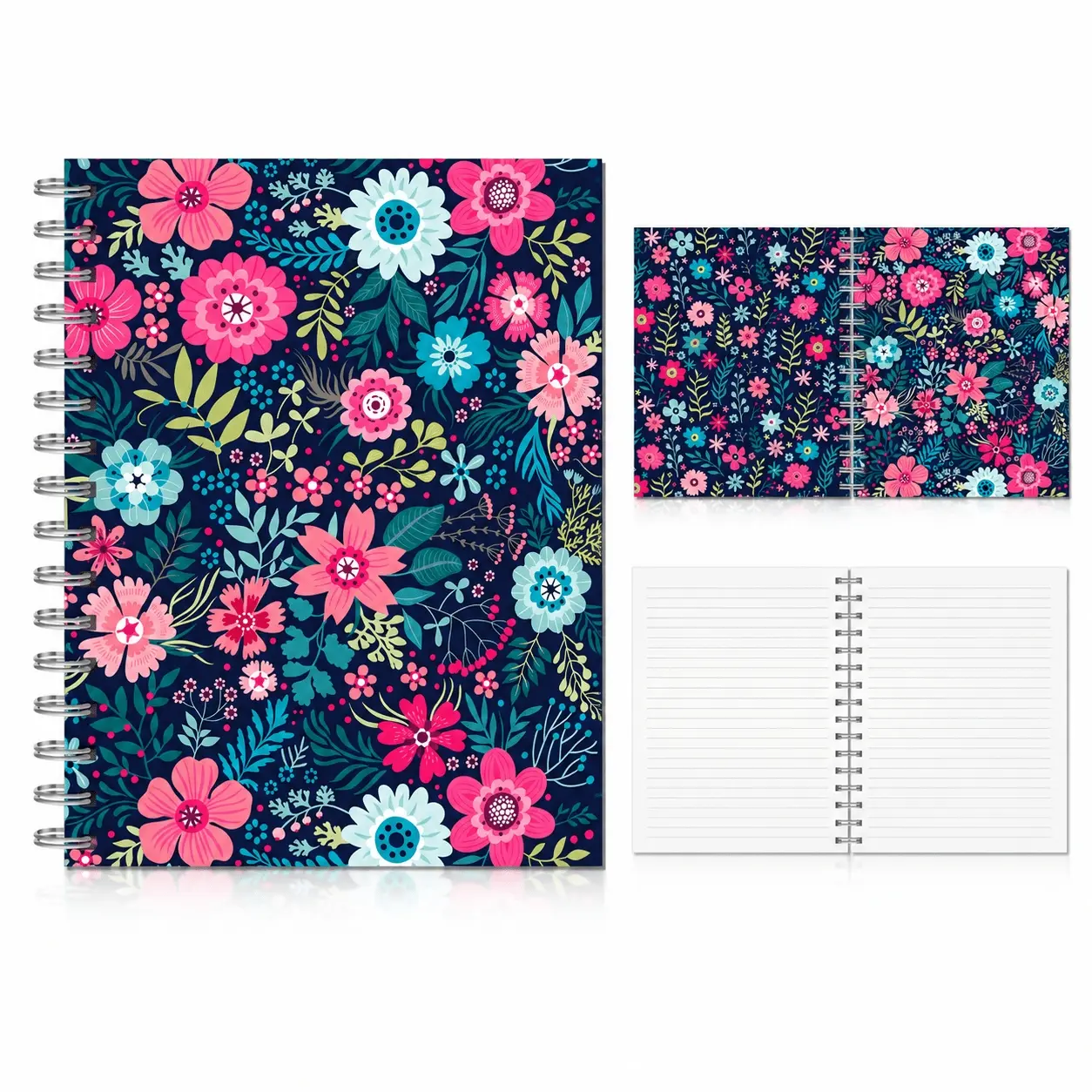2PCS A5 Bohemian Coloured Floral Spiral Notebooks, Vintage Portable Coil Notebooks Back to school 20×16cm A5 Double-sided Patterned Cover Notebooks with Tearable Lined Pages, Suitable for University Classes, Office Notes and Everyday Inspiration
