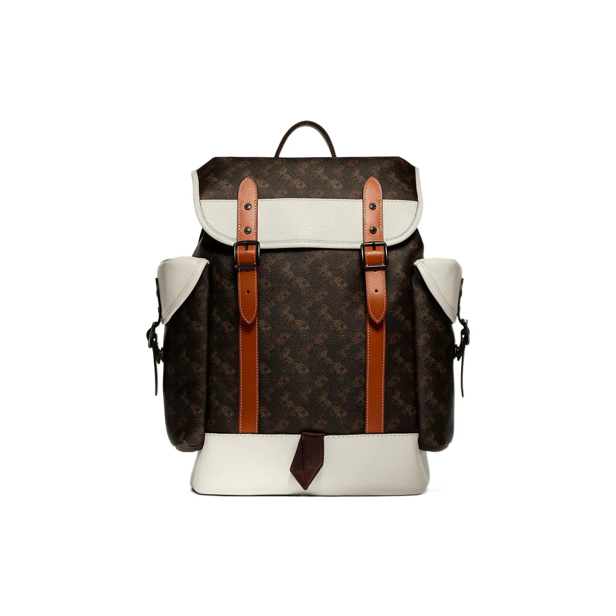 COACH Hitch 31 Classic Carriage Print Backpack – Large Unisex Style in Brown and White