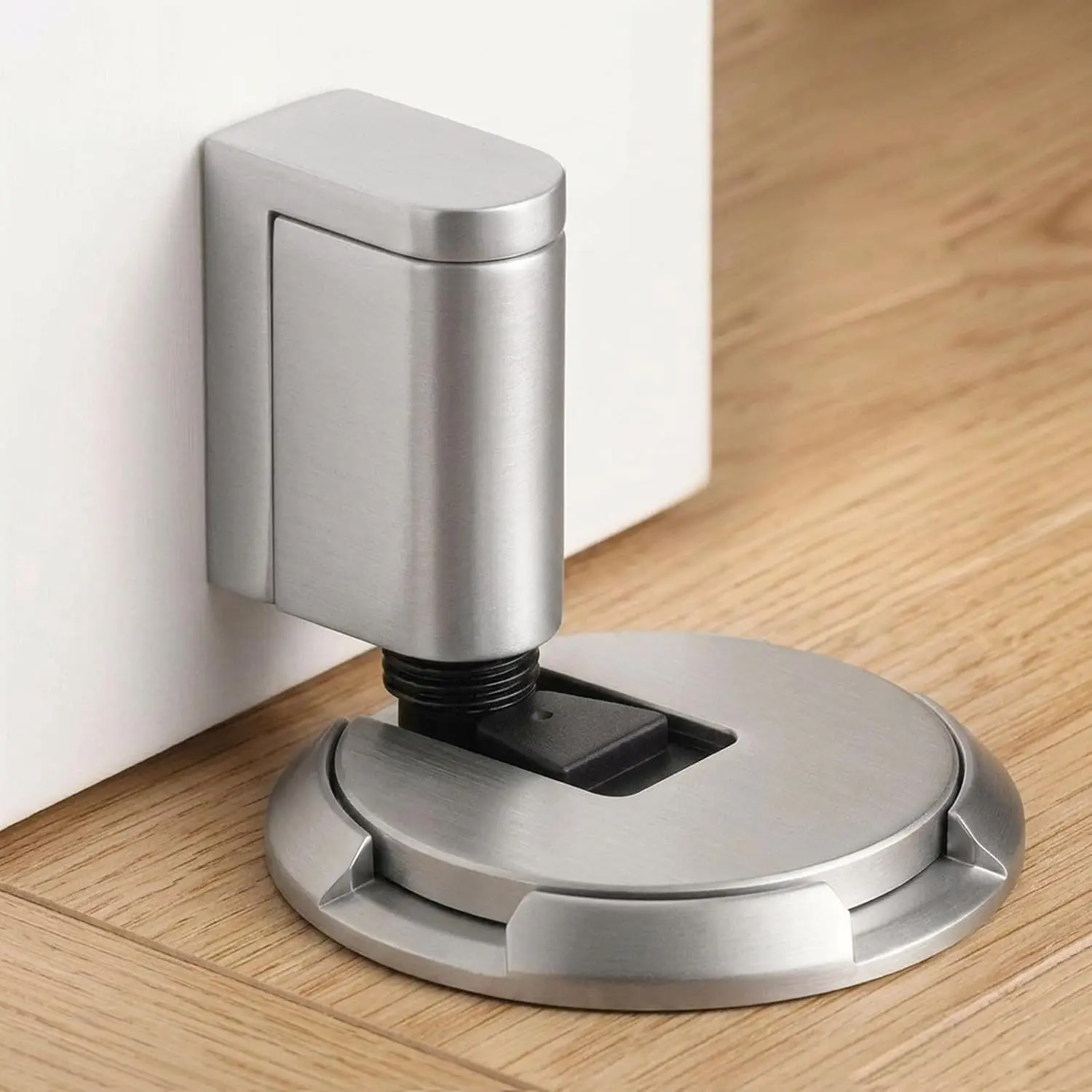 Windproof Door Stoppers Adjustable ttom of Door Holder No Drilling Mechanical Floor Door Stop Suitable for Door Gaps Less Than 1 Inch (25mm) Brushed Nickel 1 Pack BN-1