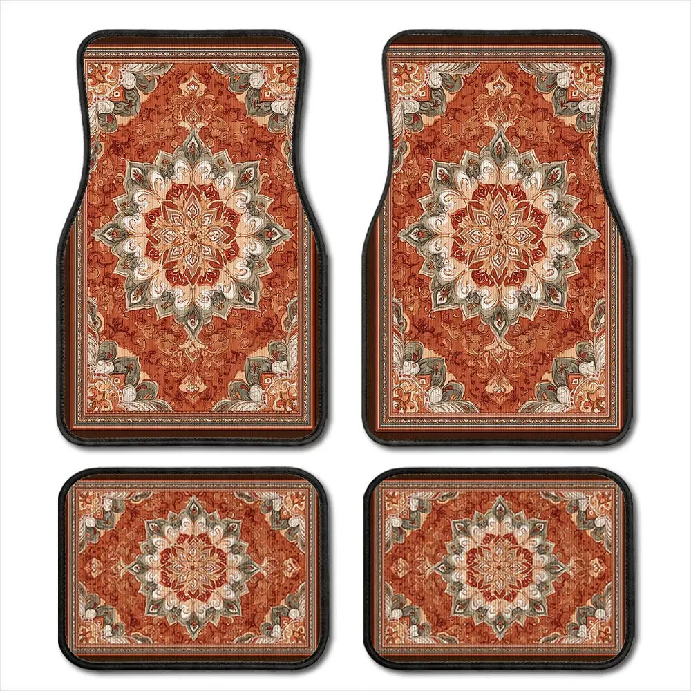 4 Piece Vintage Persian Carpet Style Car Floor Mats, Automotive Floor Mats, European Classical Mandala Pattern, Waterproof Dustproof, Universal Fit for All Cars, Car Mat Set