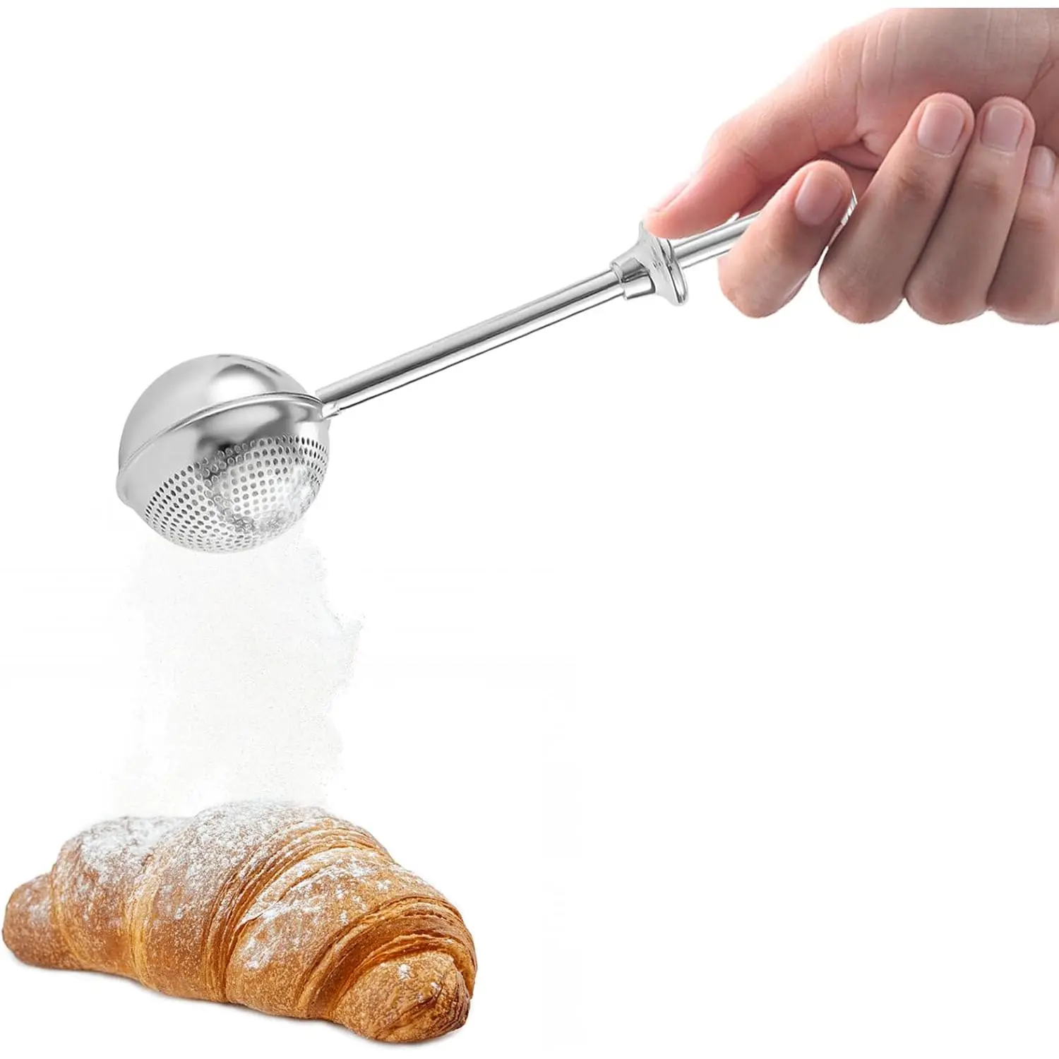 Flour Sifter for Sourdough Bread - Bread Flour Shaker Duster,  Handed  Flours Duster for Breads Baking, 304 Stainless Steel, Spring Handle Bakers Dusting Wand for Flours