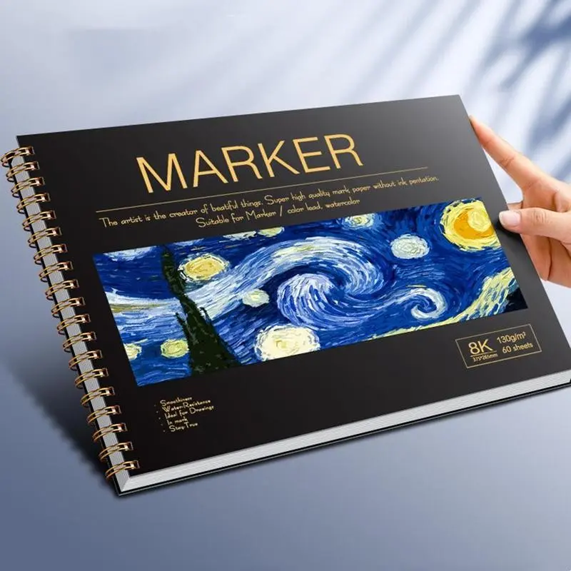 A4/8k Marker Drawing Pad, Doodle Pad, 60 Pages Hard Cover Spiral, Multi-Functional Sketchbook, Watercolor Practice Book, Home Office School Art Supplies