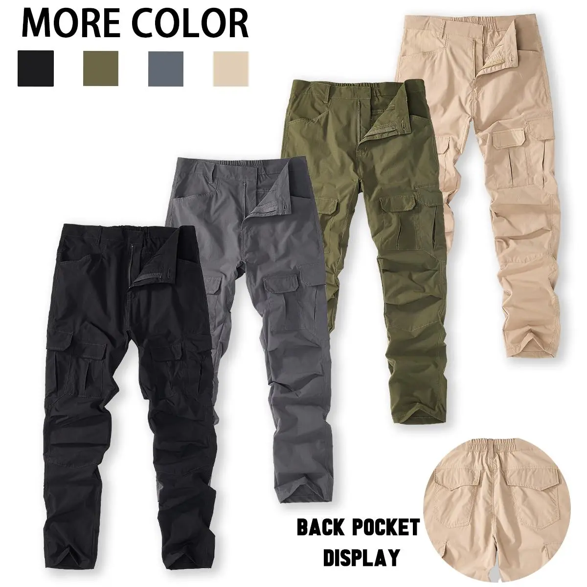 Mens Retro Deconstructed Utility Cargo Trousers Four Classic Solid Tone Range Three Dimensional Layered Side Compartments Relaxed Oversized Hip Thigh Tailoring Reinforced Pocket Edge Stitching Matte Wear Resistant Thin Cloth