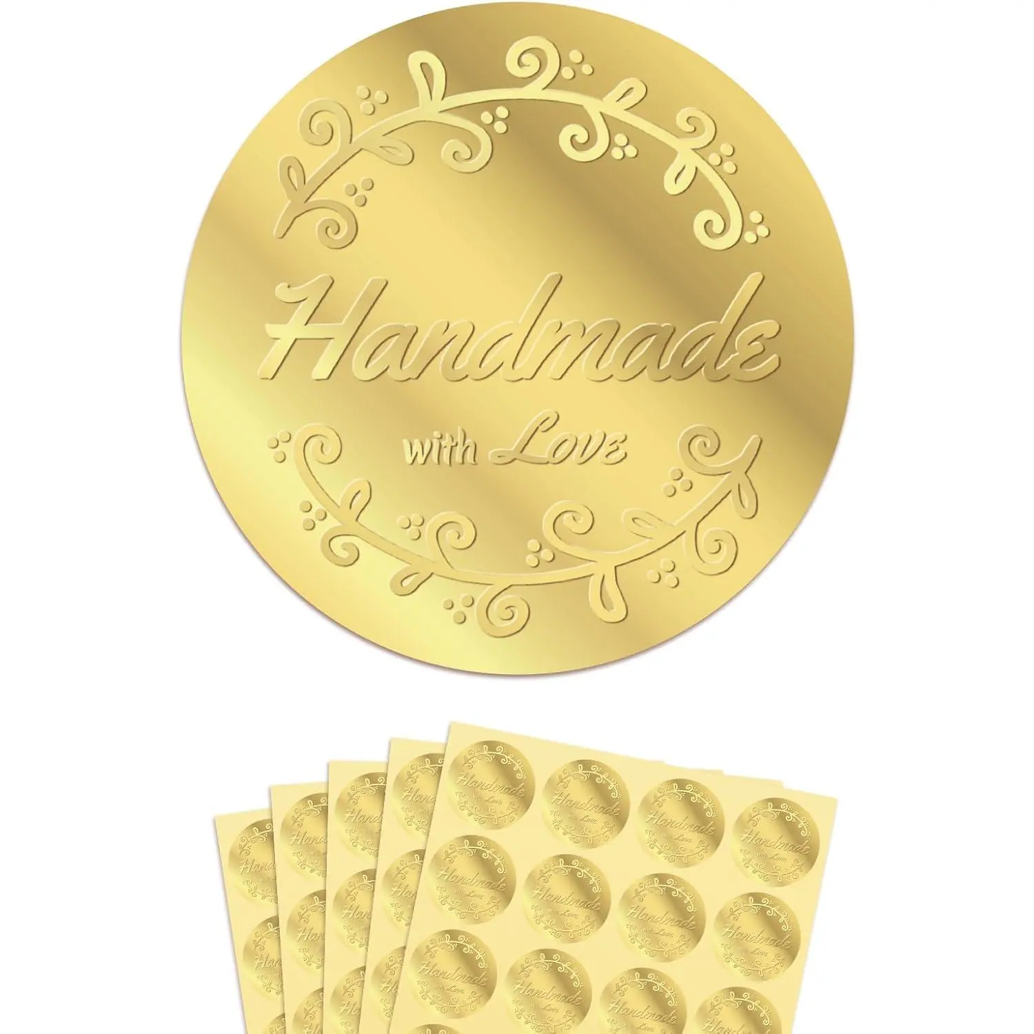100 count Embossed Favor Stickers Labels,  Foil Tags Envelope Seals, Wedding Invitation Decor Foil Party Favor Stickers for Sealing Awards Embossing  1.5 Inch,  with Love