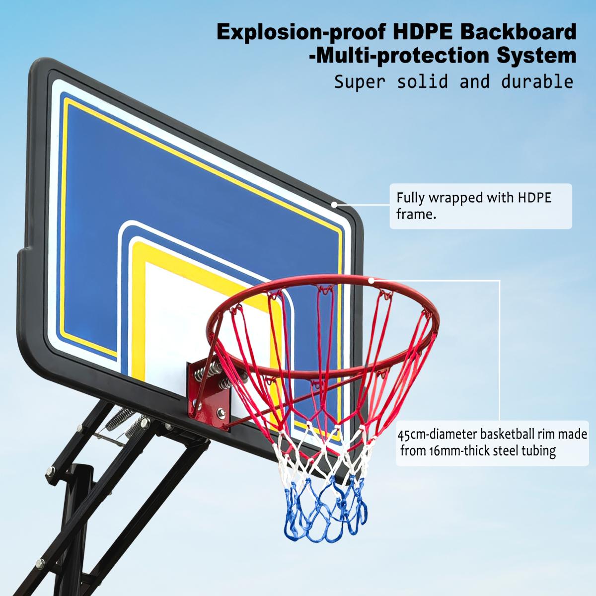 [Fahuac] Portable Basketball Hoop Height Adjustable 8-10ft - 39x26in Polycarbonate Backboard, Heavy-Duty Steel, Water/Sand Fillable Base, Indoor Outdoor.