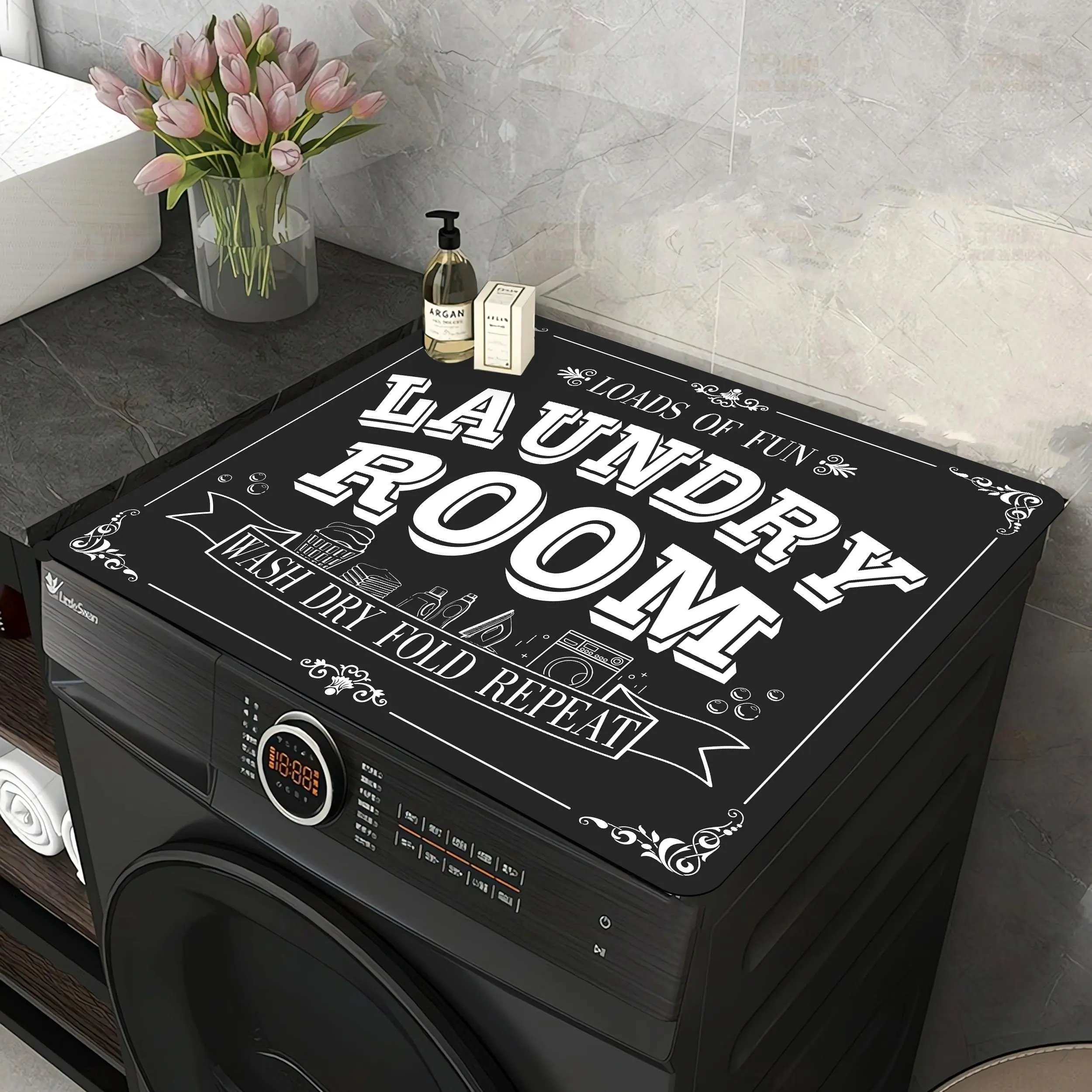 Washing Machine & Dryer Top Anti-Slip Pad - Polyester with Thick Diatomaceous Earth, Functional, Anti-Slip and Stable, Blocks Ground Moisture, Durable and Long-Lasting Household Textile Dust Cover, Machine and Hand Washing Compatible, Do Not Use Bleach, P
