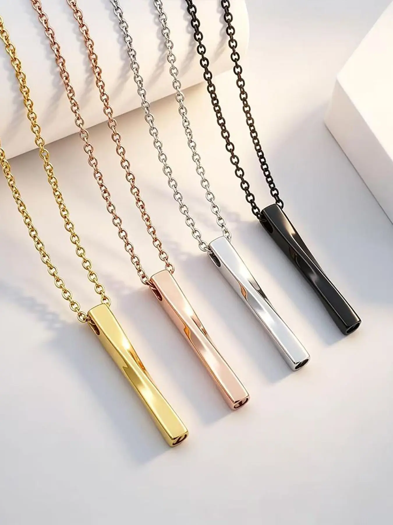 Cremation Jewelry for Ashes, Twisted Cube Bar Pendant Urn Necklace, Keepsake Memorial Ash Jewelry for Women Men, All Seasons Casual Style
