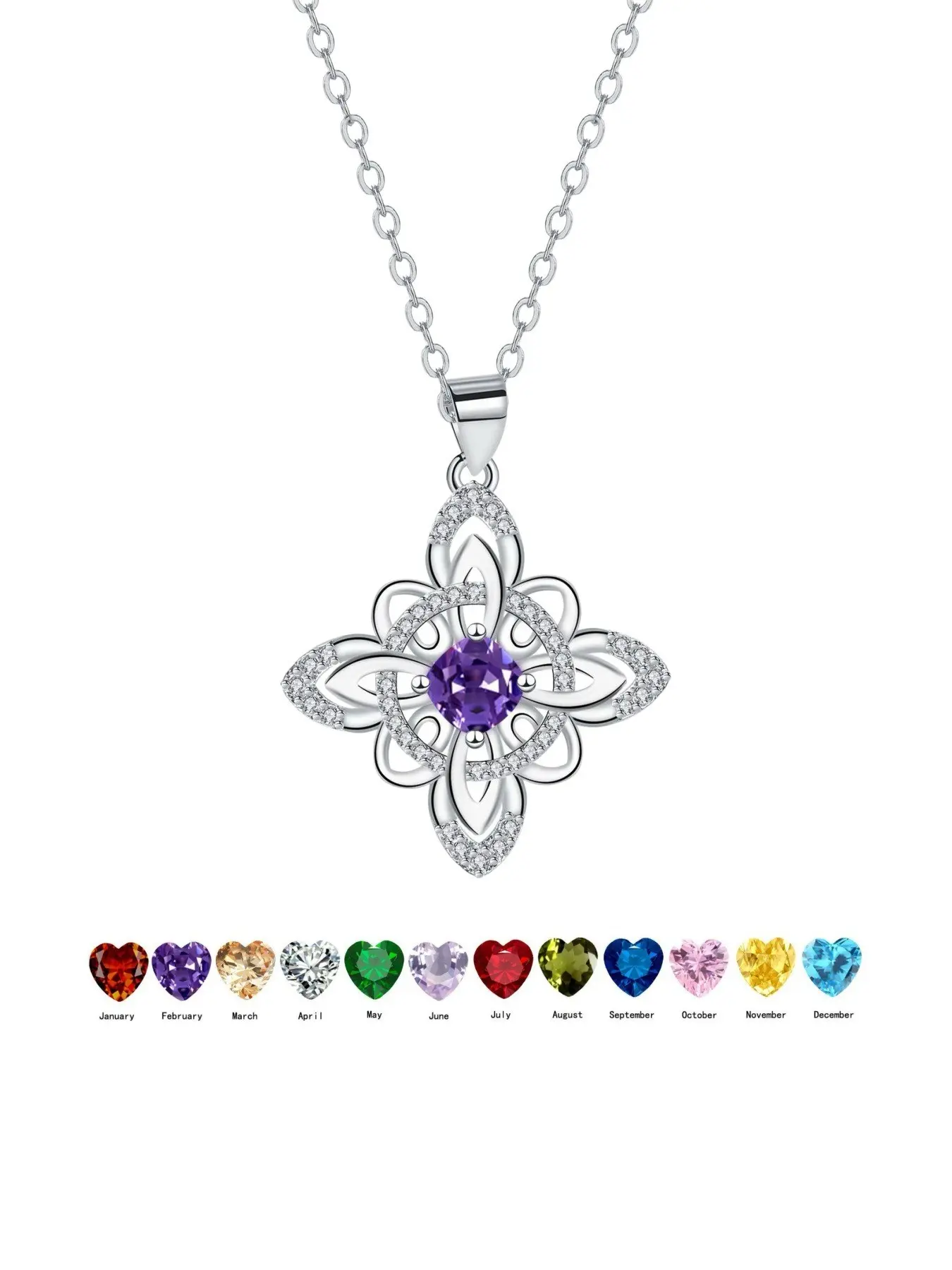 Witch Knot Birthstone Necklace for Women, Celtic Cross Amulet Pendant, 12 Birthstone Colors, Birthday Christmas Mother’s Day Gift for Wife, Girlfriend, Mom or Daughter