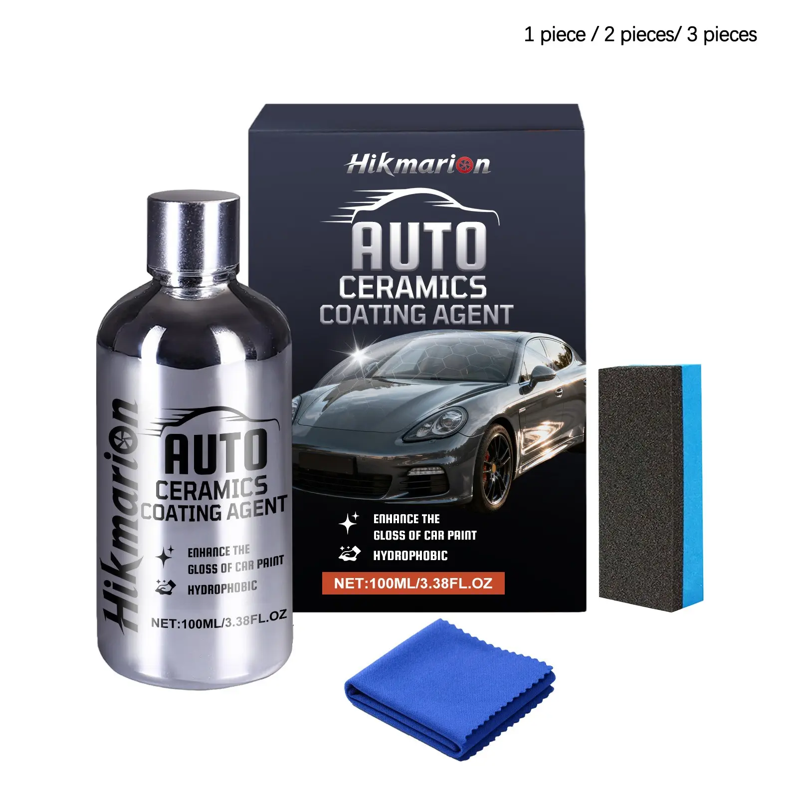 Ceramic Coating Agent (100ML), Car Body Paint Gloss Care, Coating Renewal Agent, Daily Cleaning, Includes Towel and Sponge, Non-Sponge Rubber, Unvulcanized, Automotive Coating Agent