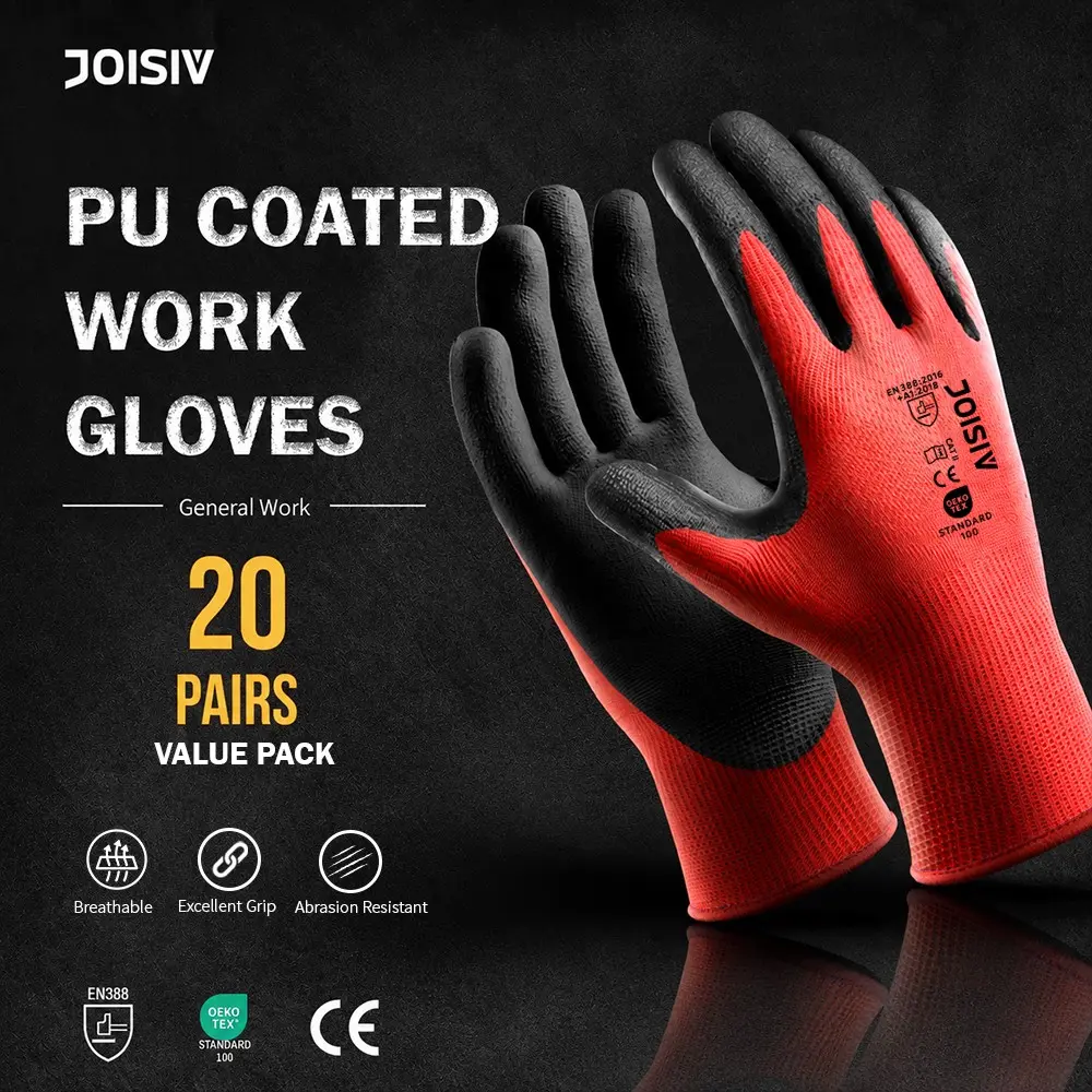 20 Pairs Immersion PU Work Gloves, Lightweight Anti-Slip Durable, Excellent Grip, Breathable Comfort, Ideal for Warehouse, Construction, Gardening, Assembly, Logistics, Pu Coated Glove