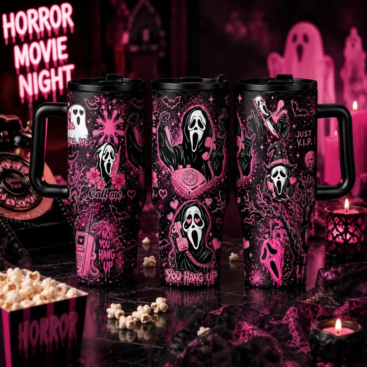 1pc 40oz Ghostface Scream Insulated Vacuum Tumbler, Glitter, Stainless Steel, Leakproof, Horror Theme, Halloween Gift, Travel Mug