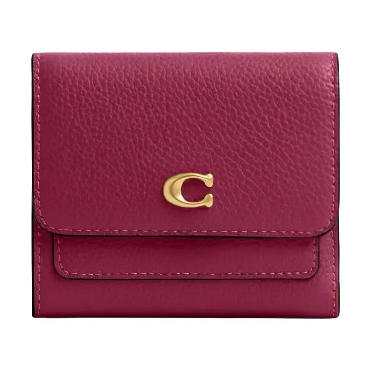 COACH Mila 11 Small Wallet for Women – Polished Pebbled Leather, Gold-Tone Hardware, Deep Burgundy