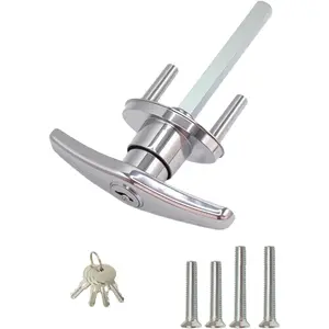 Garage Door Lock T-Handle Locks Latch Replacement Parts with 4 Keys, Mounting Hardware Included, Fit 1-3/8" to 2" Thick Doors, T-Handles Locking Set for Garage Door - 1pack