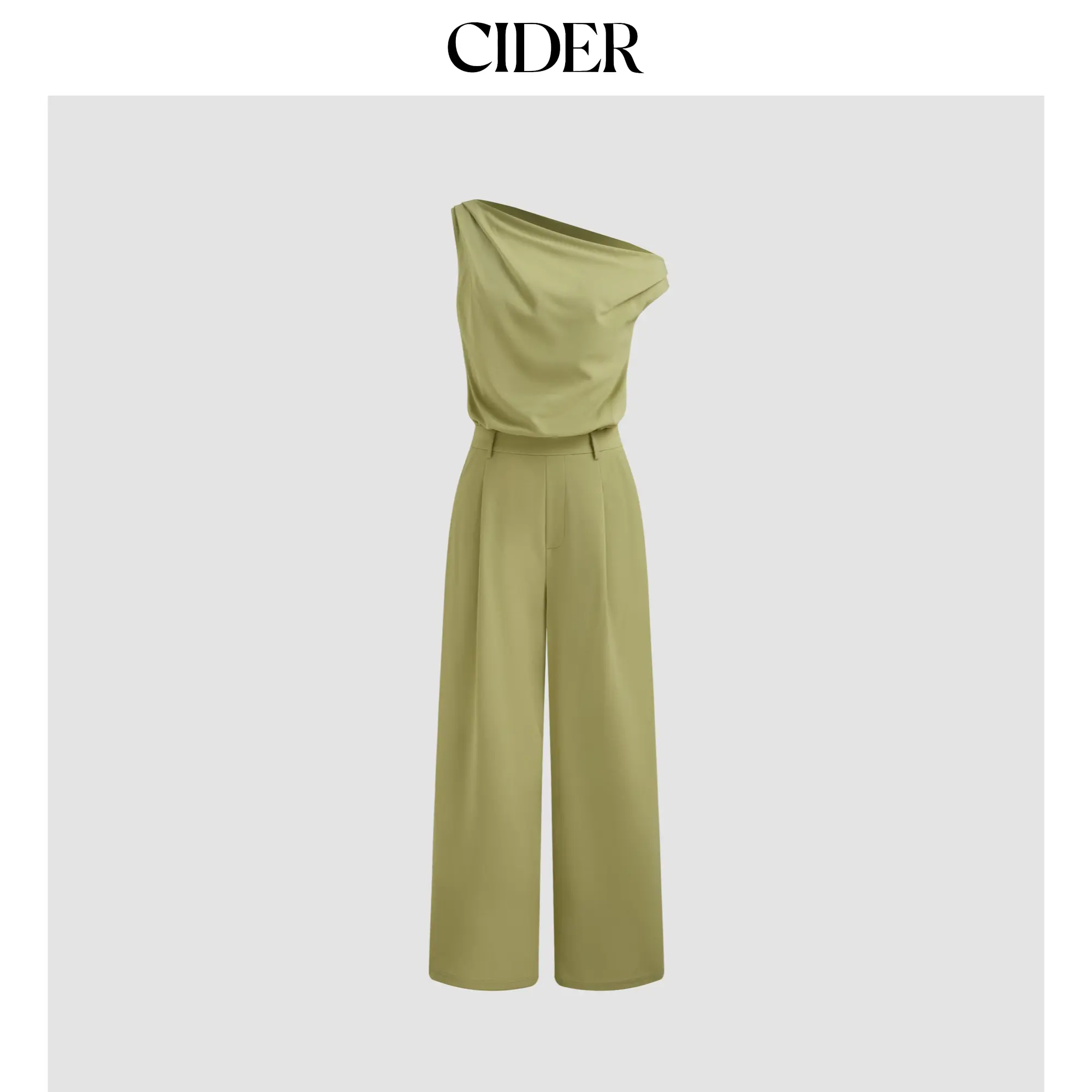 Cider [size 2-10] Asymmetrical Neck Solid Pocket Wide Leg Jumpsuit