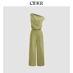 Cider [size 2-10] Asymmetrical Neck Solid Pocket Wide Leg Jumpsuit SummerWins Dealsforyou