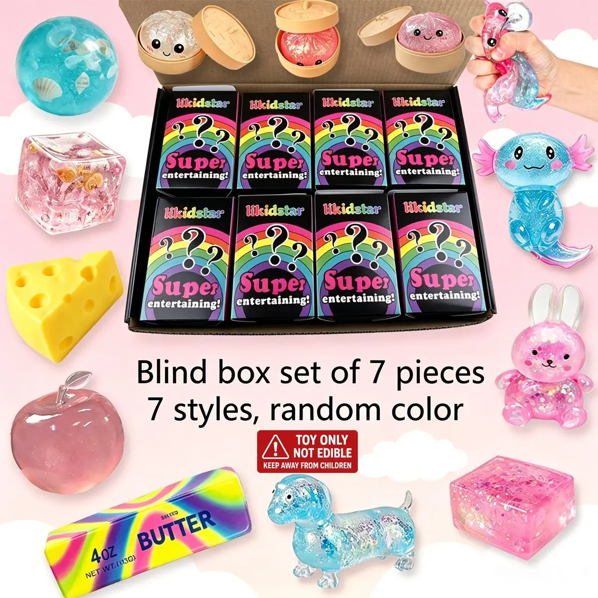 7 Piece Blind Box Malt Sugar Stress Relief Fidget Squishies, Creative Slow Rebound Squishy, Squishy Fun, Squishy Kit, Hidden Edition, Party Gift, Squishy Fun Set
