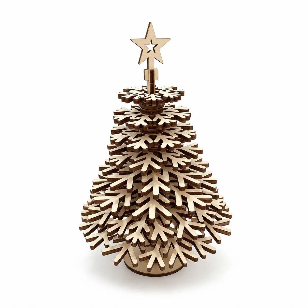 D Snowflake Wooden Christmas Tree DIY Puzzle, Desktop Xmas Decor, Tabletop Holiday Ornament, Gift for Family, Wood Material
