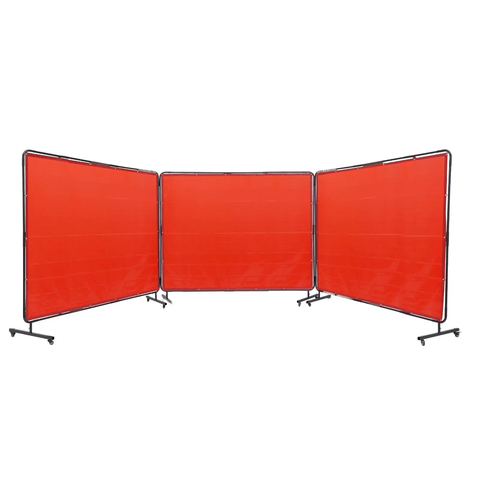 Welding Screen With Frame, 6' x 8' 3-Panel Welding Curtain Screens, Flame-Resistant Vinyl Welding Protection Screen on 12 Swivel Wheels (6 Lockable), Movable & Professional for Workshop, Red