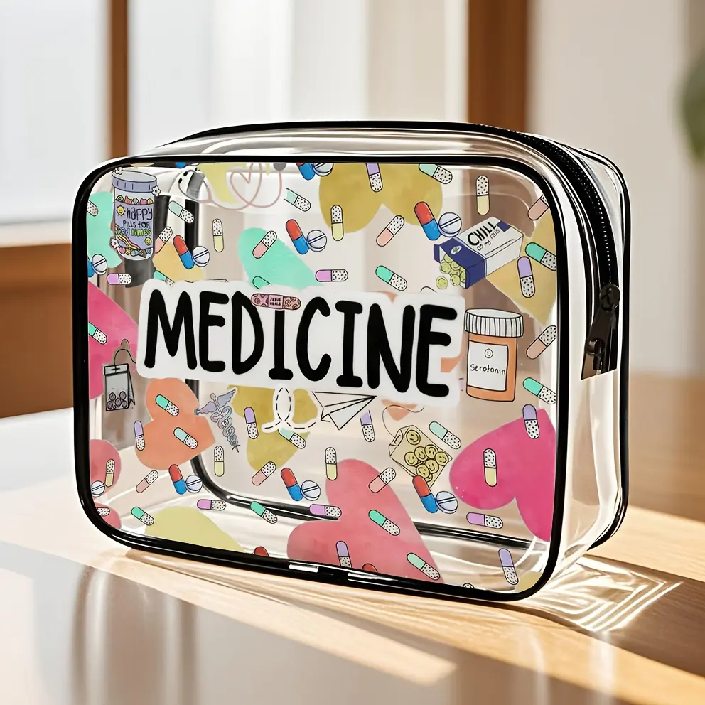 Clear PVC Medicine Bag TSA Approved Toiletries Pouch, Waterproof Zipper Travel Organizer for First Aid & Pills, Portable High-Quality Storage Handbag for Women