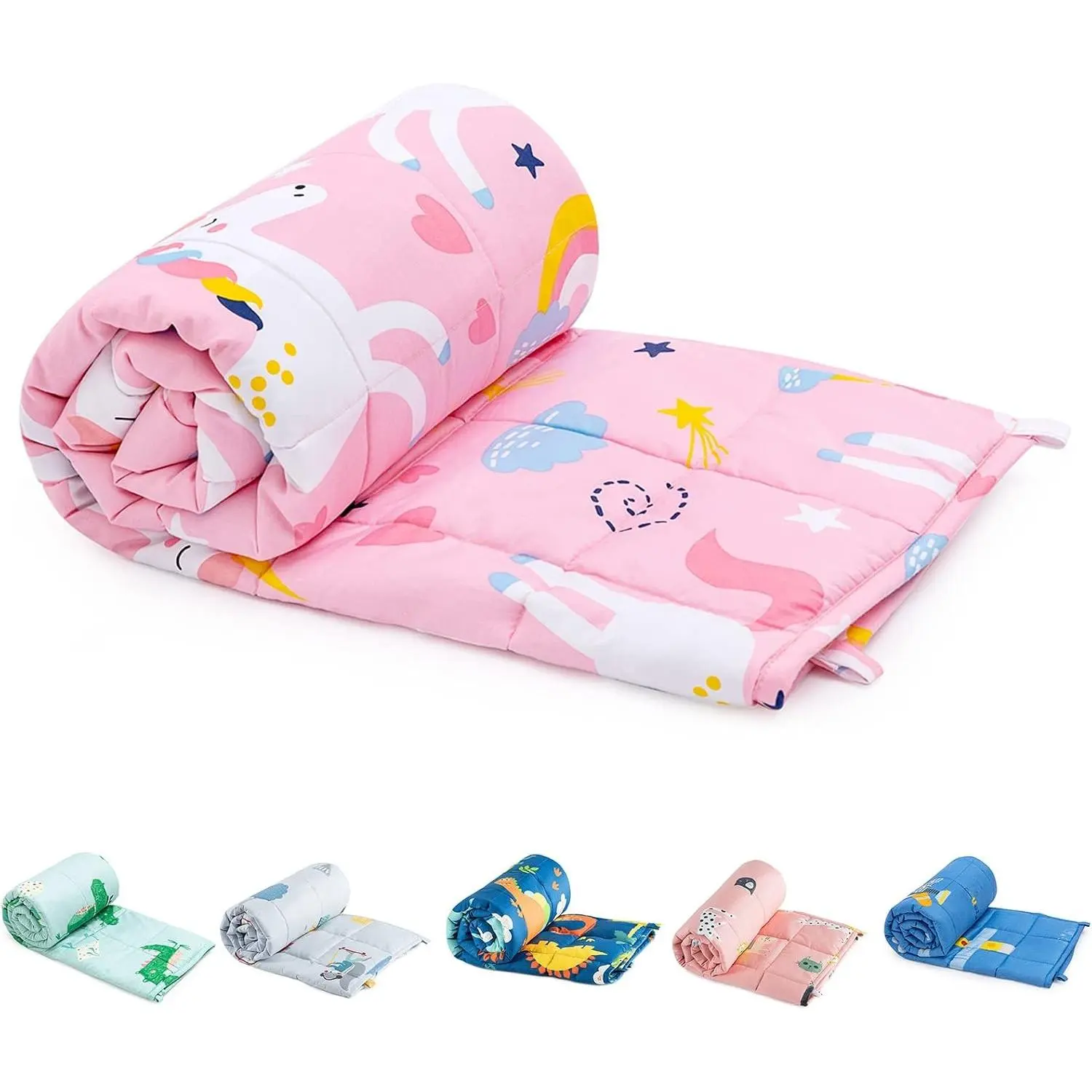Weighted Blanket | 100% Cotton & Premium Glass Beads | 36"x 48" 5lbs | Washable Breathable Heavy Cooling Blanket for Hot & Cold| Pink Unicorn