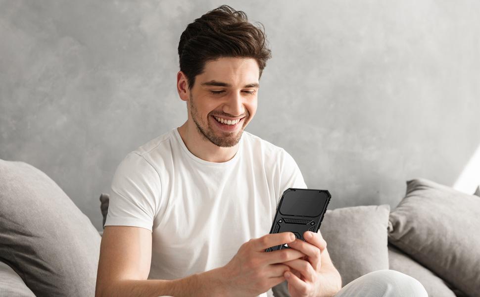 for iPhone 17 Pro Max Case, with Slide Camera Cover HD Screen Protector [Military Grade 16ft. Drop Tested] Ring Holder Kickstand Protective Phone Case for Apple iPhone 17 Pro Max, Black