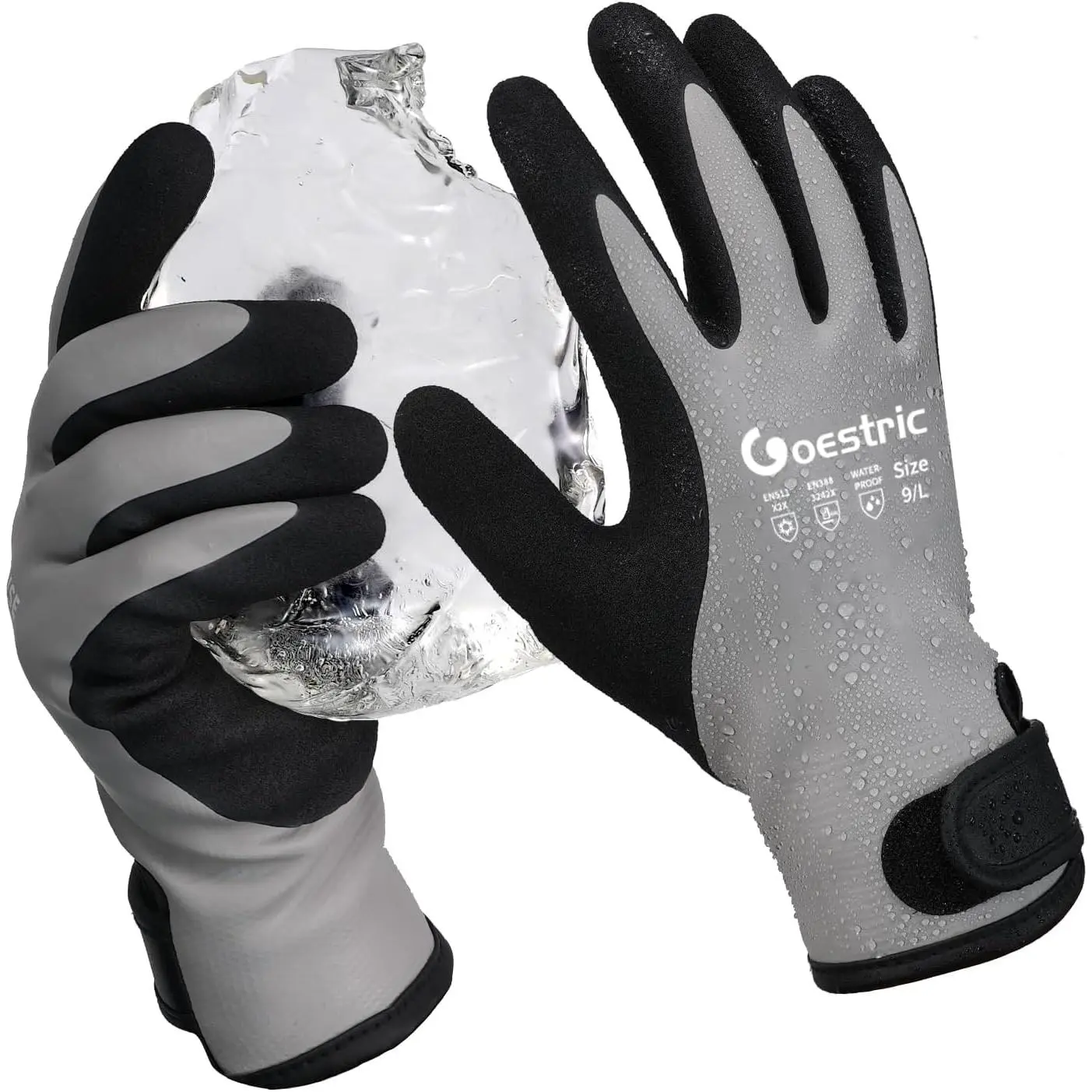 Men's 100% Waterproof Double-Layer Winter Gloves - Rubber, Latex, Polyester, Acrylic Build, Velcro Adjustable Cuffs, Elastic Design, Anti Slip Grip, Abrasion Resistance for Manual Workers (Warmth + Dry for Shoveling Snow), Anti Slip Gloves, Ice Fishing, W
