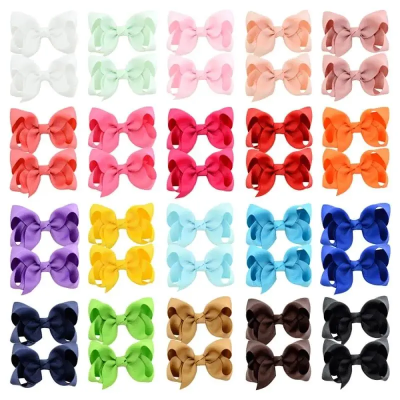 40Pcs Mixed Color Bow Hair Clips Grosgrain Ribbon Hair Accessories