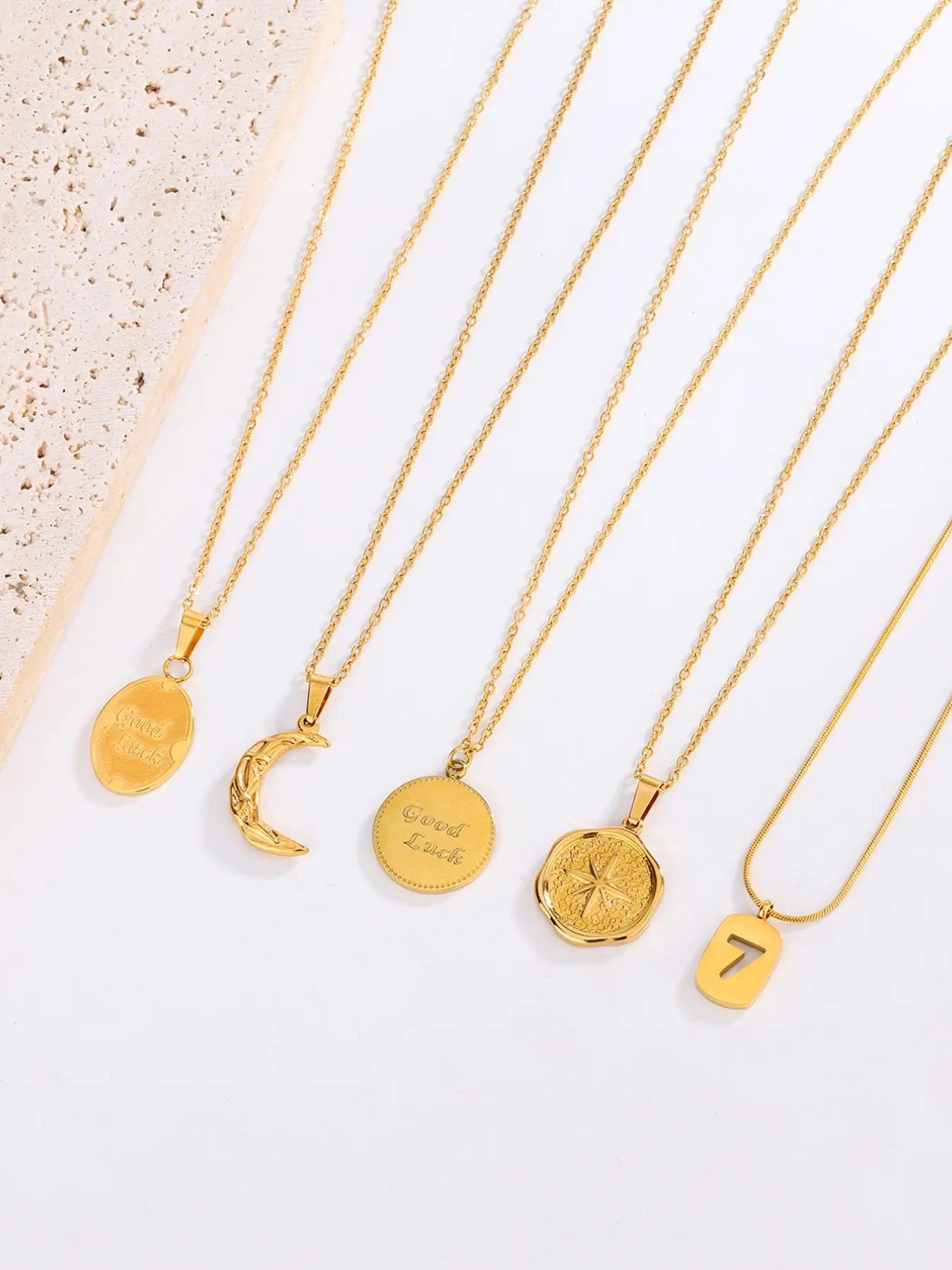 Luxury Round Pendant Necklace, Moon Star Letter Designs, Stainless Steel Chain, Daily Wear, Gift Idea, All Seasons, Jewelry